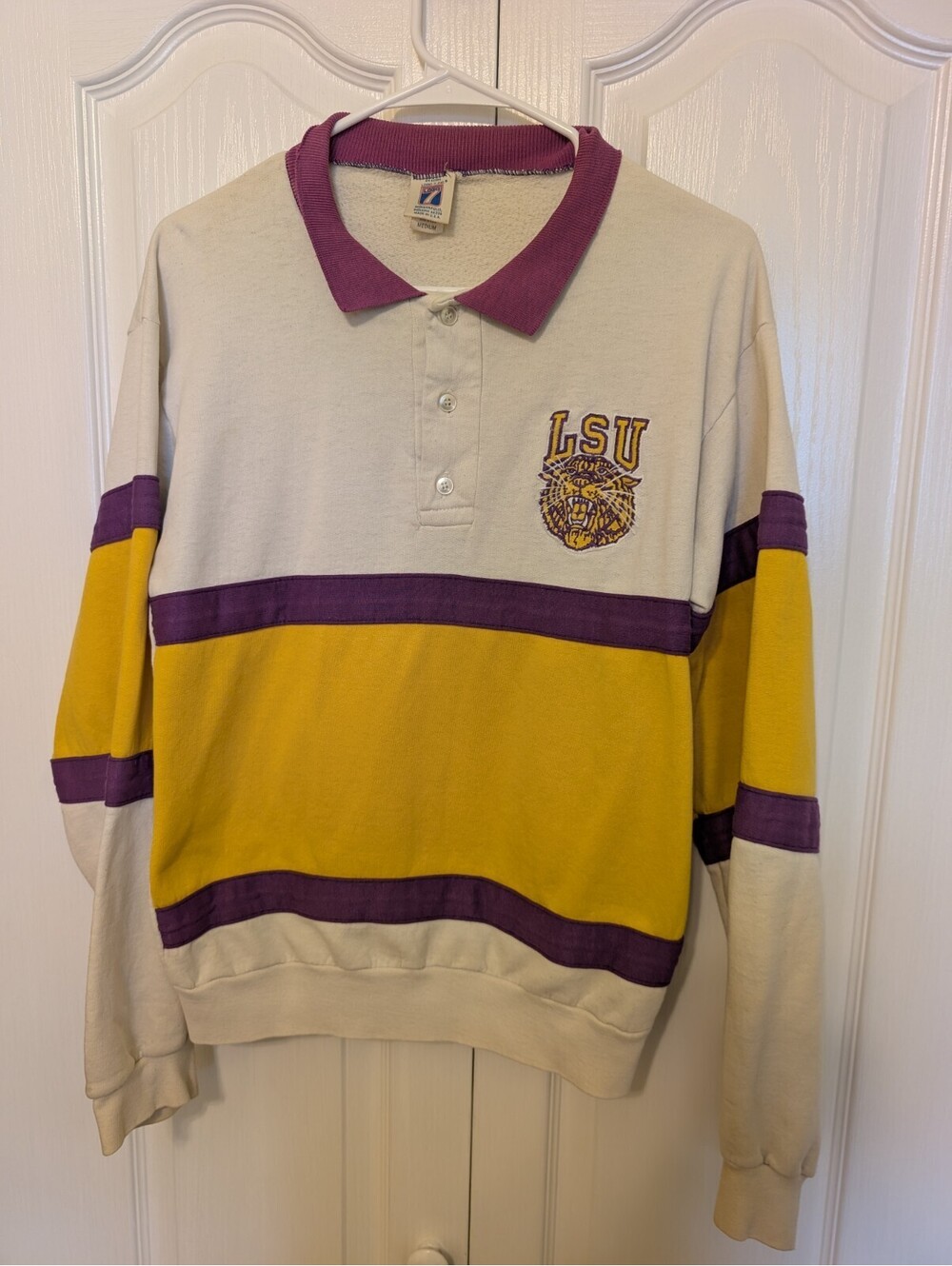 Vintage 80s LSU Tigers Medium Pullover Purple Yellow